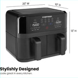 Chefman TurboFry Touch Dual Air Fryer, Maximize The Healthiest Meals With Double Basket Capacity, One-Touch Digital Controls And Shake Reminder For The Perfect Crispy And Low-Calorie Finish Chefman
