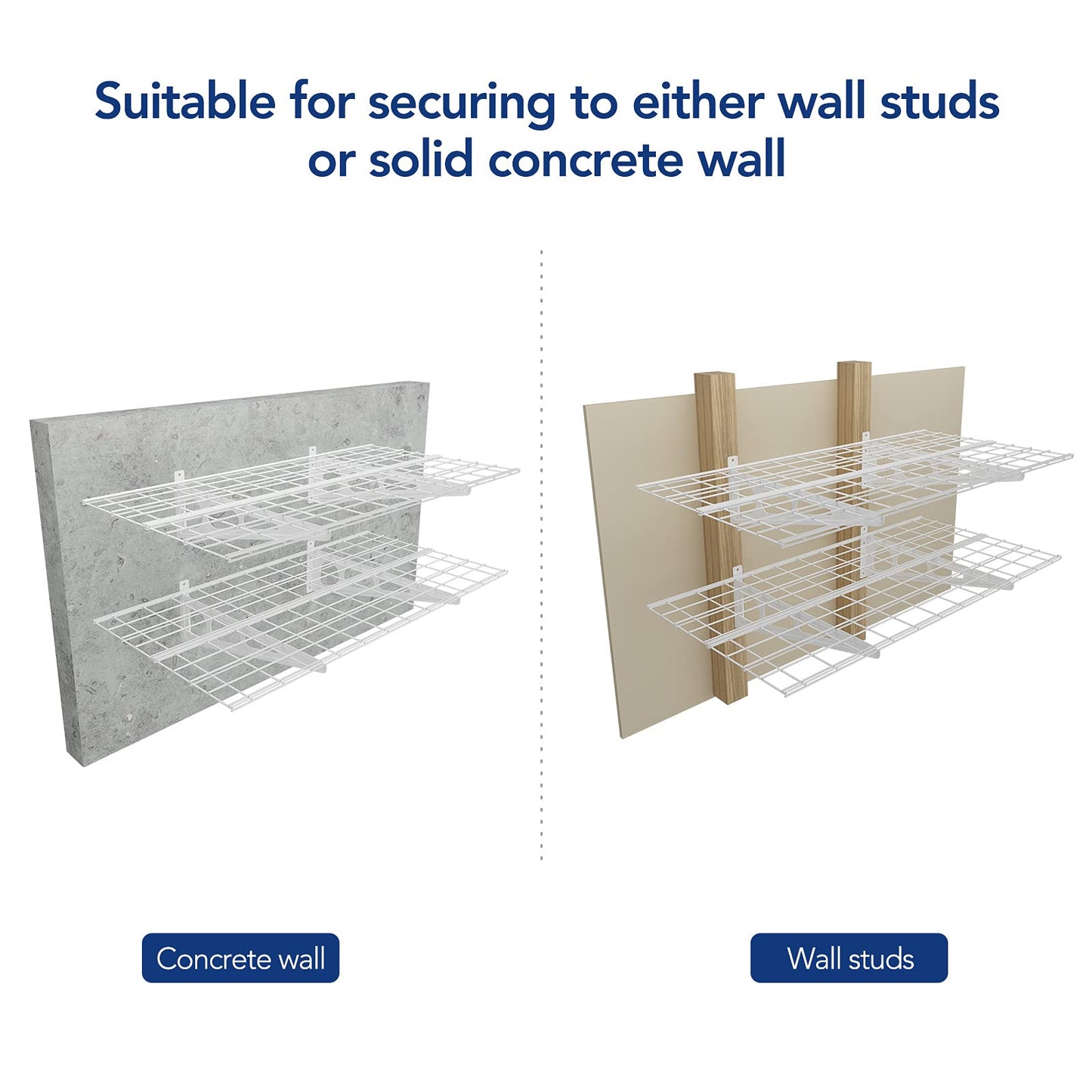 FLEXIMOUNTS 2-Pack 2x4ft 24-inch-by-48-inch Wall Shelf Garage Storage Rack Wall Mounted Floating Shelves, White