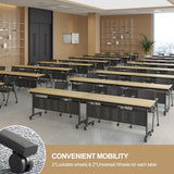 Conference Room Table, 14FT Large Folding Conference Table for 10-18 People, Training Tables with Caster Wheels, Business Style Wooden Meeting Seminar Table with Strong Metal Frame, Flip Top Junpllvic