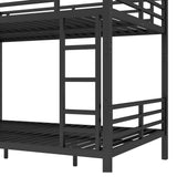 Bellemave Full XL Over Full XL Bunk Bed for Teens and Adults, Metal Bunk Bed Frame with Ladder and Guardrail No Box Spring Required Noise-Free Steel Slats Convertible bunk Bed for Adults Black Bellemave