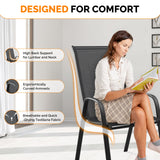 VINGLI Patio Chairs Set of 4 – Stackable Outdoor Dining Chairs with Comfortable Sling High Back Chairs and Armrests for Lawn, Poolside, Courtyard, Balcony, Garden, Black VINGLI