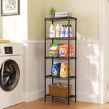 SINGAYE 5 Tier Shelf Wire Shelving Adjustable Storage Shelves Rack Standing Units for Kitchen Closet Laundry Bathroom Organizers Metal Pantry Narrow Mesh Gaps 10" D x 16" W x 55" H Black SINGAYE