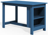 SERWALL Outdoor Bar Table, All Weather HDPE 36" Counter Height Dining Table with Storage and Wine Rack for Patio, Garden, Backyard, Balcony, Poolside, Blue SERWALL
