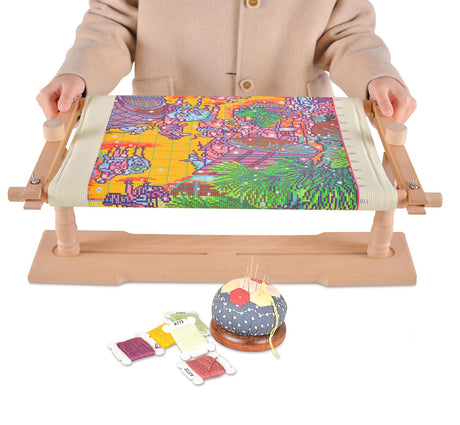 Rotated Table Embroidery Frame Stand - Adjustable Cross Stitch Scroll Frame, Beech Wood Quilting Frame Needlepoint Holder Stretch Bar for Stitching Sewing Craft guofa