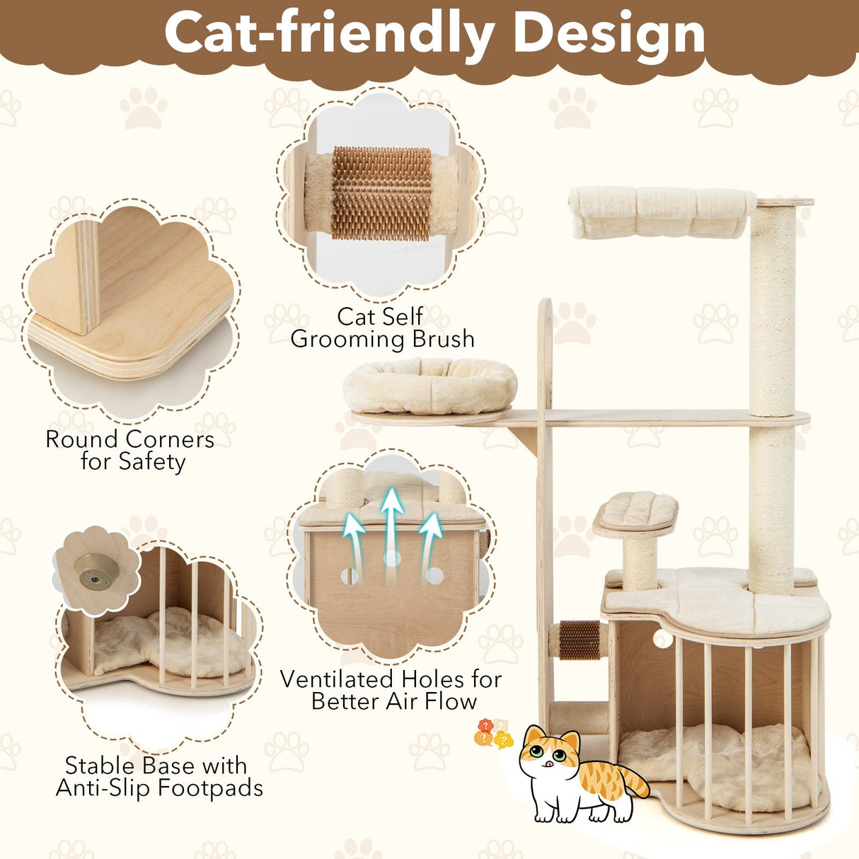 Tangkula Tall Cat Tree for Indoor Cats, 55 Inch Multi-Level Cat Tower Activity Center with Hammock, Cat Condo, Sisal Scratching Posts & Washable Cushions, Wooden Modern Cat Tree Houses for Large Cats Tangkula