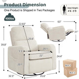 AEMEIOS Swivel Rocker Recliner, Oversized Manual Nursery Glider Rocking Recliner Chair with Removable Cushion, Upholstered Swivel Reclining Chair for Nursery Living Room Bedroom, Corduroy White AEMEIOS
