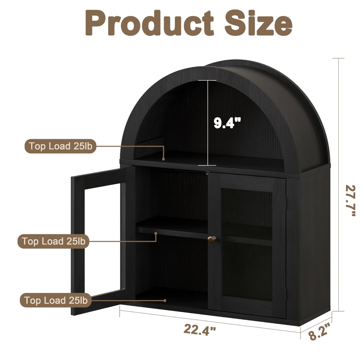 ChooChoo Modern Arched Wall Cabinet Bathroom Medicine Cabinet with Adjustable Shelf, Wall Mounted Cupboard Storage Organizer for Laundry Room, Dining Room, Living Room, Kitchen (Black) ChooChoo