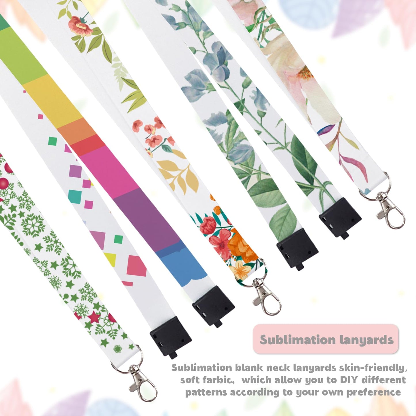 RYKOMO 20 Pieces Sublimation Blank Lanyards White Sublimation Lanyards Neck Lanyards with Badge Holder DIY Sublimation Lanyards with Detachable Buckles Heat Transfer Lanyards for Keychain Card Name