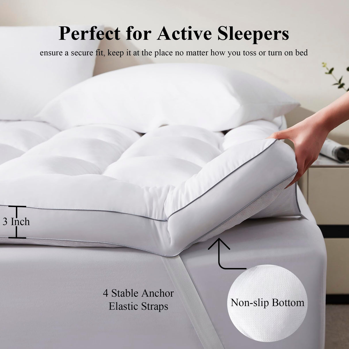 ELNIDO QUEEN® Mattress Topper King Size - 3 Inch Memory Foam Mattress Topper with Straps, Ultra Soft Ventilated Supportive Pillow Top Mattress Pad for Back Pain Relief, 80x78x3 Inch ELNIDO QUEEN