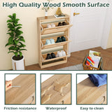 HOPUBUY Shoe Cabinet for Entryway, Narrow Shoe Storage Cabinet, Hidden Rattan Shoe Cabinet Wood 3 Tier Slim Shoe Rack for Home and Apartment, Nature HOPUBUY