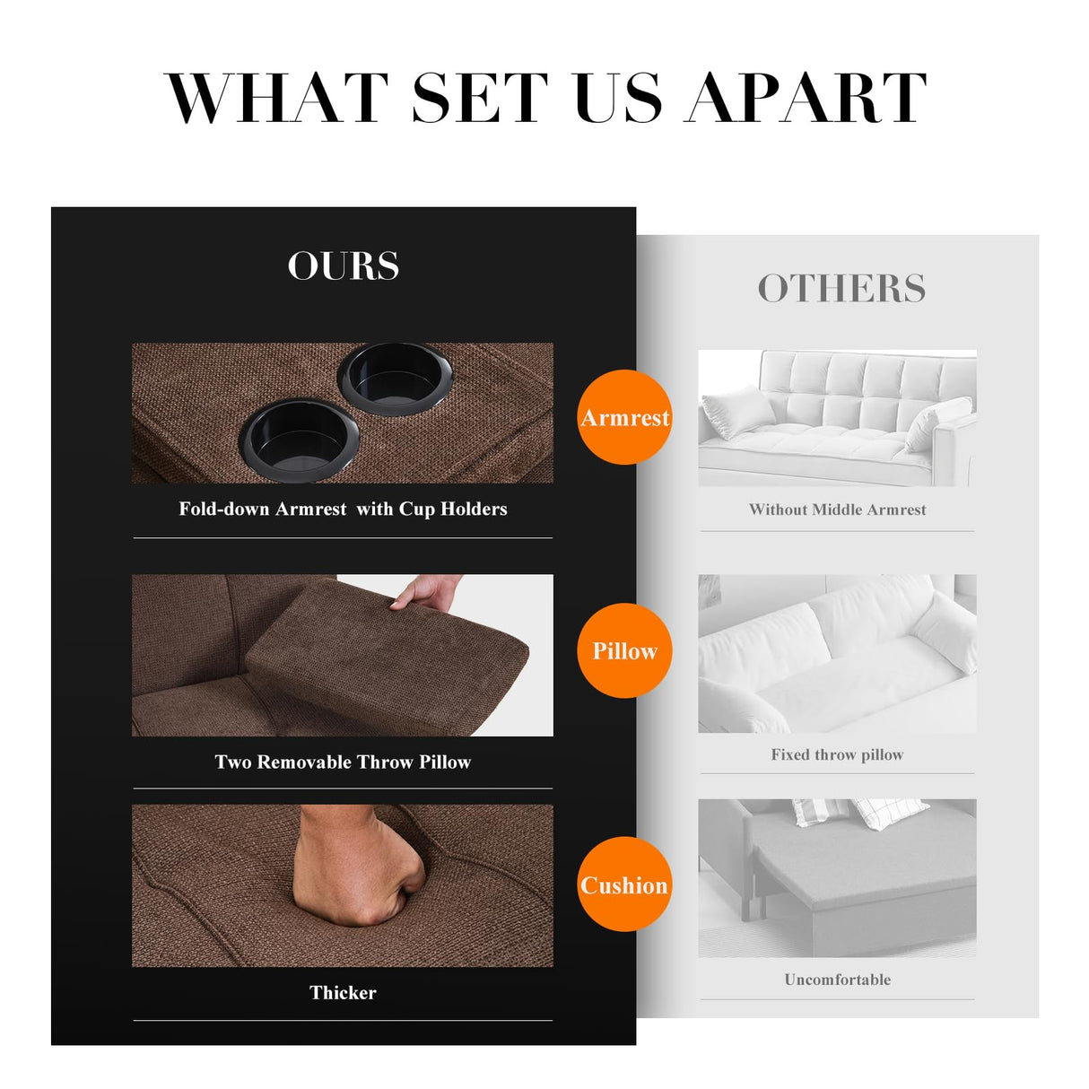 COLAMY Futon Sofa Bed-Fabric Small Couch, Convertible Sofa Bed with 2 Cup Holders, Removable Soft Armrest, Adjustable Backrest for Dorm/Bedroom/College COLAMY