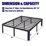 Hunlostten 12" High King Bed Frame No Box Spring Needed, Heavy Duty King Platform Bed Frame with Round Corners, Easy Assembly, Noise Free, Black Hunlostten
