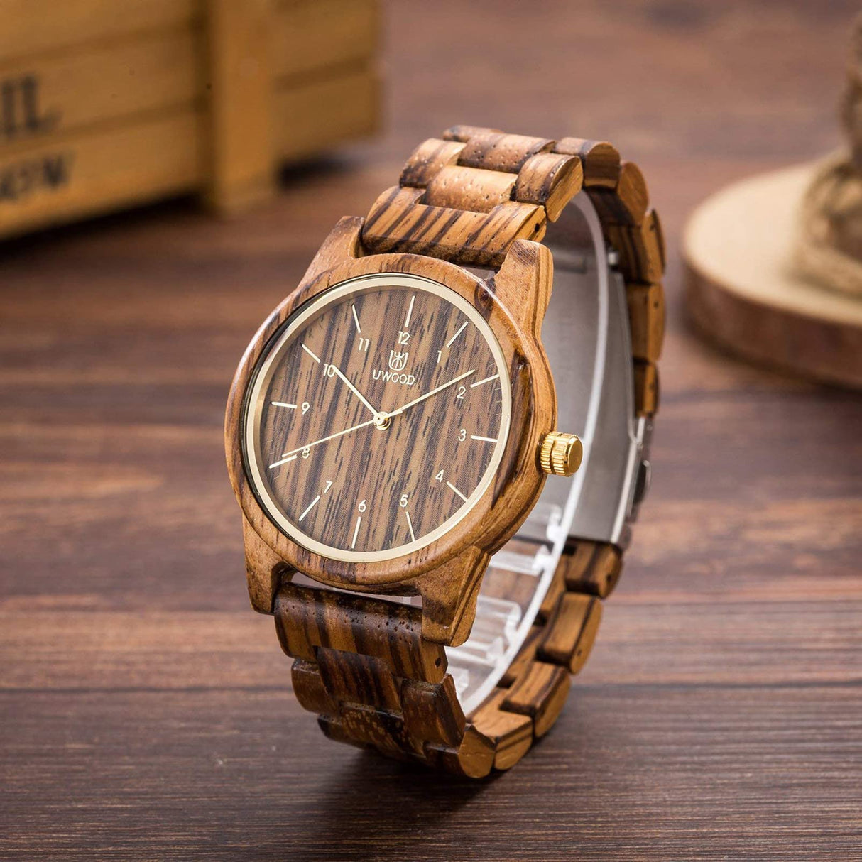 LeeEv Wooden Watches Uwood Series 40 mm Unisex Natural Handmade Wood Watch with Gift Box & Band Adjustable LeeEv