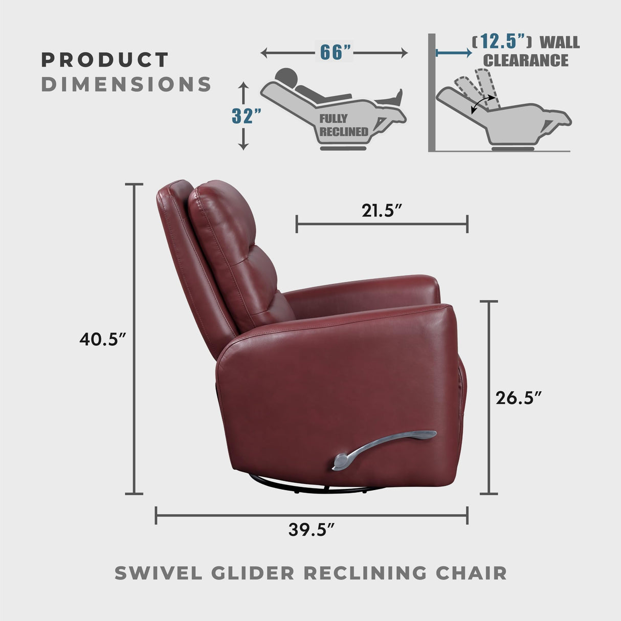 Lexicon Swivel Glider Recliner Chair, Comfy Nursery Glider, Faux Leather Recliner, Manual Reclining Chair for Living Room/Office/Apartment, Red Lexicon
