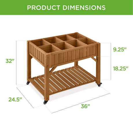 Best Choice Products Elevated 8 Pocket Herb Garden Bed, Mobile Raised Customizable Wood Planter for Herbs, Vegetables, Flowers w/Lockable Wheels, Storage Shelf, Drainage Holes - Acorn Brown Best Choice Products