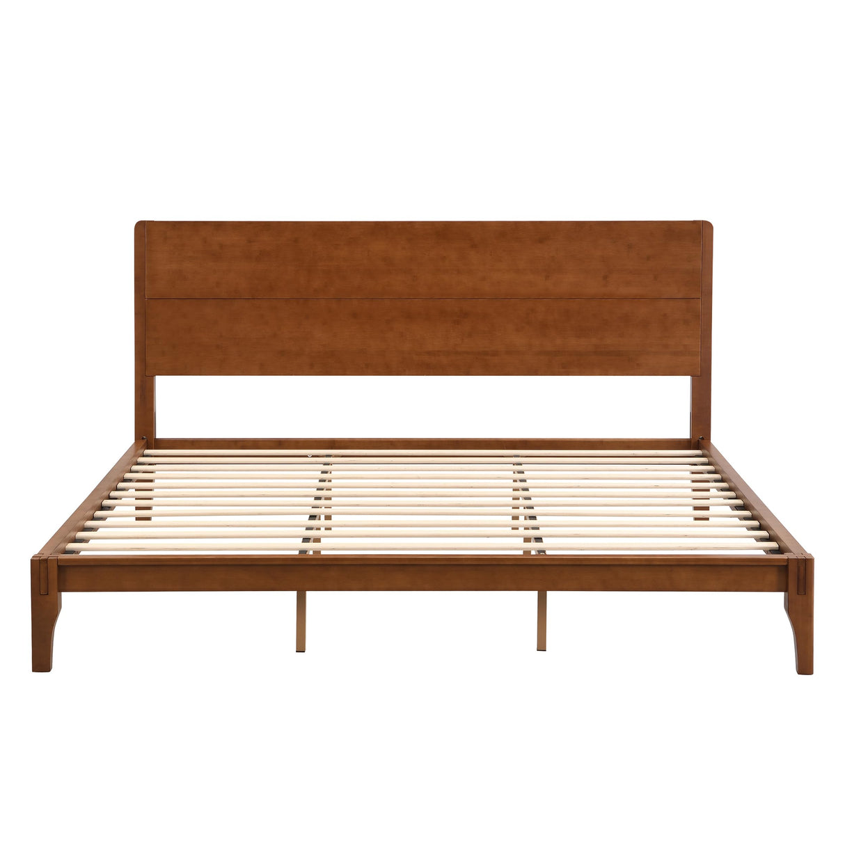 Merax King Size Bamboo Platform Bed, Mid-Century Modern Bed Frame with Tall Headboard, Wood Slat Support, No Box Spring Needed, Easy Assembly, Brown Merax