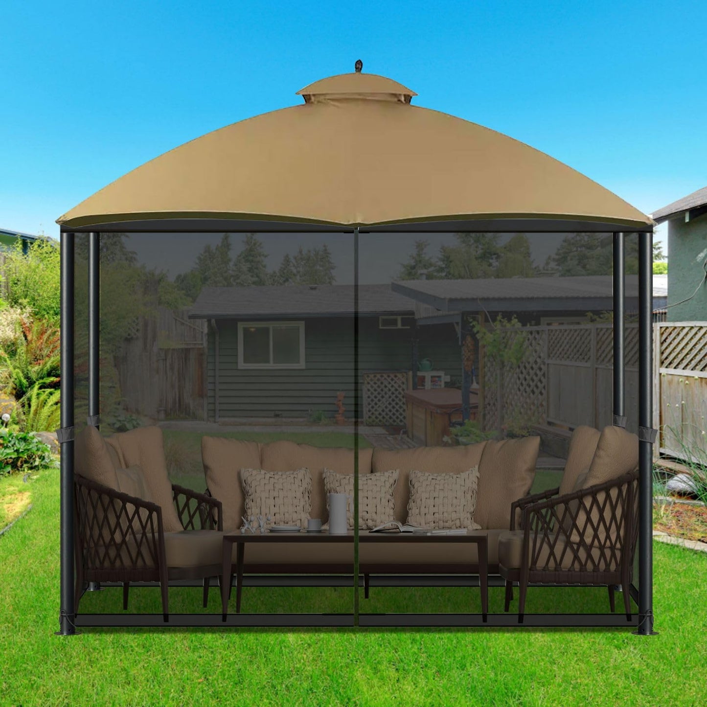 COWVIE Gazebo Replacement Netting Screen, 10' x 12' Universal Gazebo 4-Panel Mosquito Sidewalls with Double Zippers for Outdoor Patio (Only Netting)