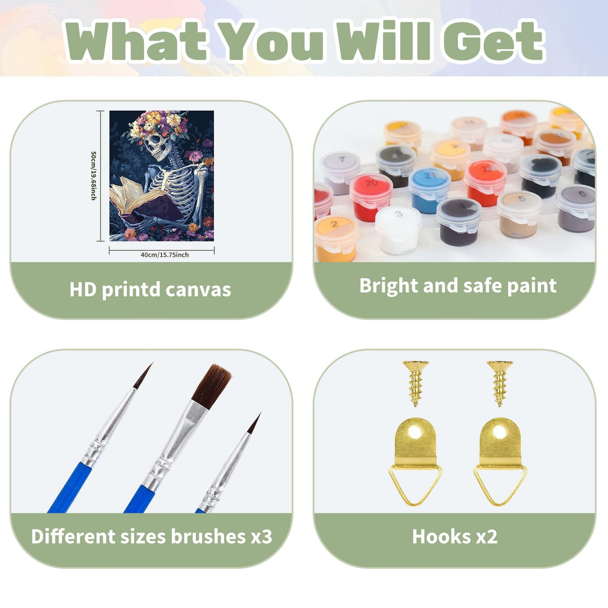 Ceiomez DIY Skull Paint by Numbers Kit for Adults, Skeleton Paint by Numbers for Adults, Halloween Adult Paint by Number Kits on Canvas for Home Decor Gift Art Work 16x20in Ceiomez