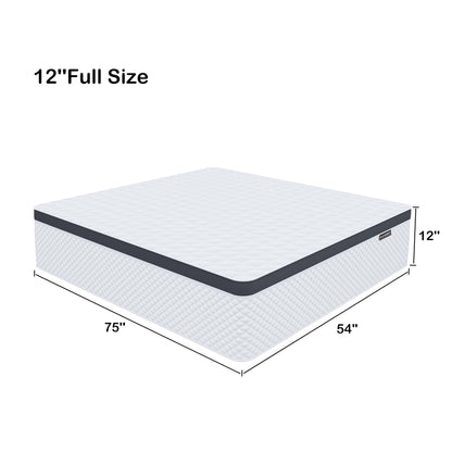 Deegari Full Mattress,12 Inch Full Size Mattress in a Box,Gel Memory Foam and Innerspring Hybrid Mattress with Individual Pocket Spring for Motion Isolation,Pressure Relief,Medium Firm Feel