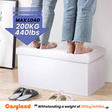 COSYLAND Ottoman Bench with Storage - 30x15x15in Folding Leather Ottoman, Rectangle Foot Stool Foldable Storage Chest Ottoman Footrest Footstool Collapsible with Lid for Bedroom Living Room White COSYLAND