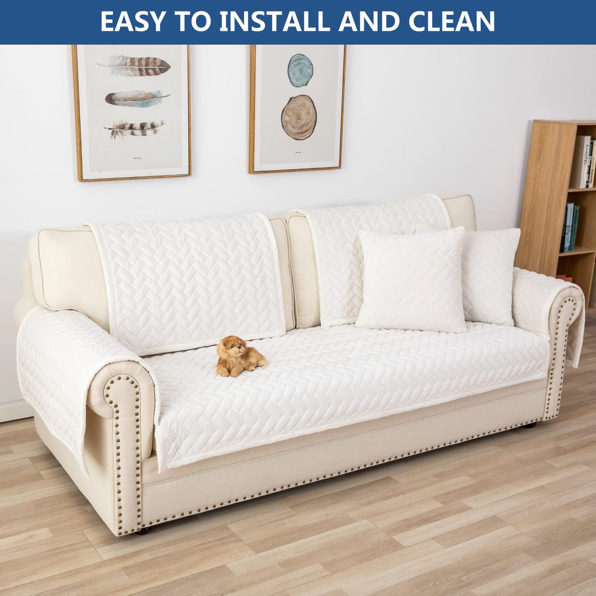 Eismodra Couch Cover,Sectional Couch Covers,Sofa Covers for 3 Cushion Couch,Anti-Slip Sofa Slipcovers for Dogs Cats Kids Loveseat Recliner L Shaped Armrest Backrest,White 36''x36''(Only 1 Piece) Eismodra