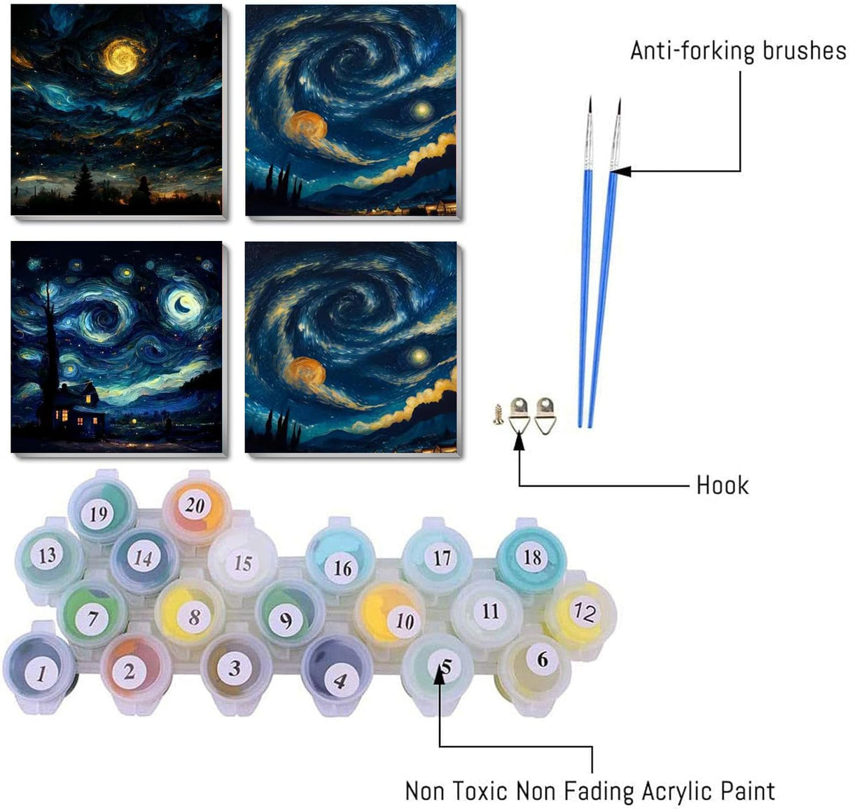 hyzsj 4 Pack Paint by Numbers Kit for Adults with Frame,Moon Paint by Numbers for Adults, Paint by Number with Easel, DIY Starry Sky Paint by Number Kits for Home Wall Decor（7.87x7.87inch hyzsj
