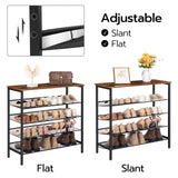 HOOBRO Shoe Rack, 5-Tier Shoe Storage Unit Flat & Slant Adjustable Shoe Organizer Shelf for 16 Pairs, Durable and Stable, for Entryway, Hallway, Closet, Dorm Room, Industrial, Rustic Brown BF01XJ01 HOOBRO