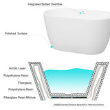 FerdY 47" Bali Acrylic Freestanding Bathtub, Gracefully Shaped Freestanding Soaking Bathtub, cUPC Certified, Toe-Tap Brushed Nickel Drain and Minimalist Linear Design Overflow Included FerdY
