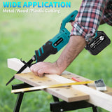 Cordless Reciprocating Saw with Rotated Handle, 2 x 6.0Ah Battery Brushless Power Reciprocating Saw with 12Pcs Blades, 28MM Reciprocating Stroke, Multiple Angles Cutting for Wood/Metal/PVC Canbrake