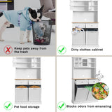 YOCONYO Double Tilt Out Trash Cabinet Storage Cabinet 20 Gallon with Two Solid Wood Hideaway Trash Holder Drawers, Dual Wooden Free Standing Recycling Cabinets Trash Can Bin Kitchen (white) YOCONYO