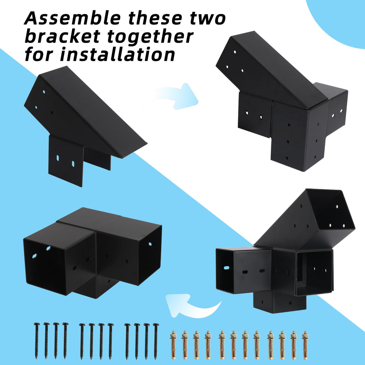 30° Slanted Pergola Kit for 4" x 4" Wood Pergola, DIY Wood Roof Pergola Brackets Kit, for Gazebo, Pergolas, Gardens, Wood Stand Sheds, Metal Gazebo Kits - with Screws Riyhch