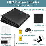 AUYAARS 100% Blackout Curtains 118"x57" Portable No Drill Window Shades for Bedroom, Nursery, RV, Dorm Room, Travel, Temporary Blackout Blinds with Stickers & Tabs, DIY Window Cover (Black) AUYAARS