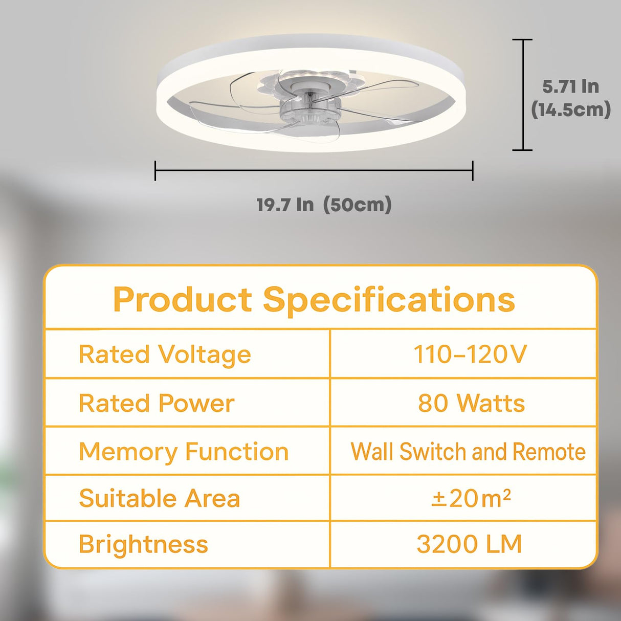 Fszdorj 20‘’ Ceiling Fan with Light, Upgraded Low Profile Fan, Flush Mount Ceiling Fan, 6 Speeds, Dimmable LED, App & Remote Control, Quiet DC Motor, for Bedroom, Living Room, F115 White Fszdorj