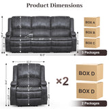 3 Seater Recliner Sofa Set with 2-Tier Cushion, 3+1+1 Pieces in Living Room, 3 Seater Reclining Couch Velvet Fabric with Removable Console, 2 Oversize Recliner Chair Sofa Seat - Grey Yolsali