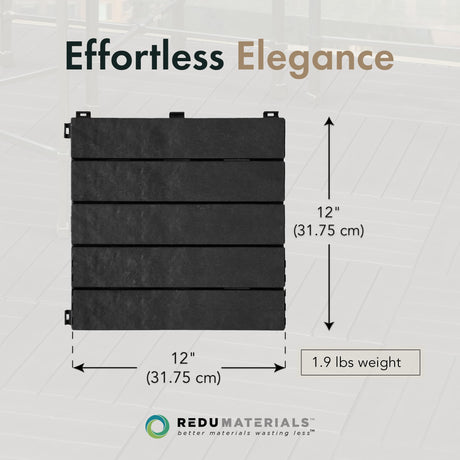 EcoTrend 24-Pack 12”x12” Interlocking Deck Floor Tiles, Slate Black – Rubber & Plastic Outdoor Flooring for Patio, Porch, Balcony, Pool Area, Garden, Garage or Backyard – Modular Decking Grid Panels Multy Home