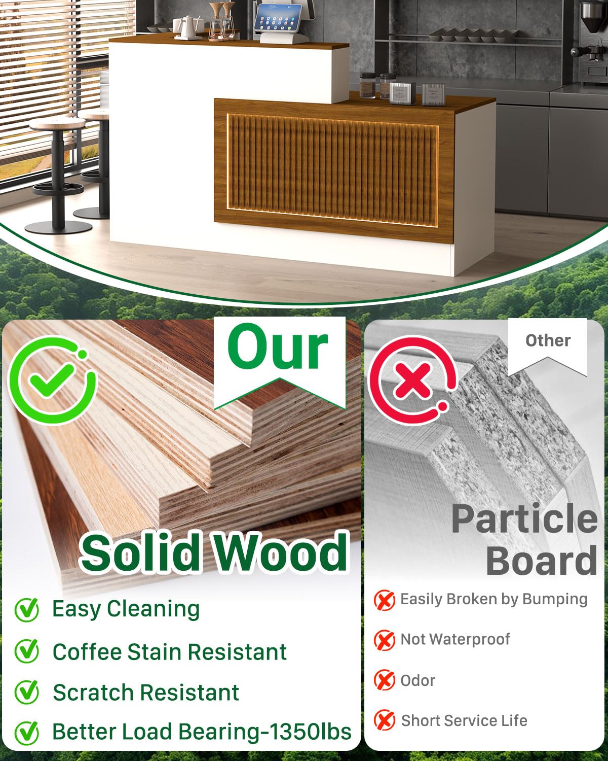 L-shaped Reception Desk, Solid Wood Reception Desk with Counter, Check out Stand with Lockable Drawer & Cabinet, Retail Checkout Counter for Office, Store, Beauty Salon (L-Shaped-Dark Walnut-R, 63in) Gguileb