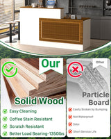 L-shaped Reception Desk, Solid Wood Reception Desk with Counter, Check out Stand with Lockable Drawer & Cabinet, Retail Checkout Counter for Office, Store, Beauty Salon (L-Shaped-Dark Walnut-R, 63in) Gguileb