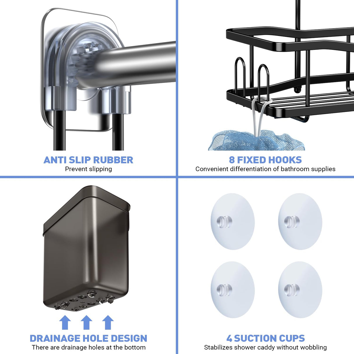 Aitatty Hanging Shower Caddy Bathroom Organizer: Rustproof Shower Shelf Racks Over Shower Head - No Drilling Inside Bath Shower Rack Shelves Over Showerhead for Shampoo with Soap Holder Black Aitatty