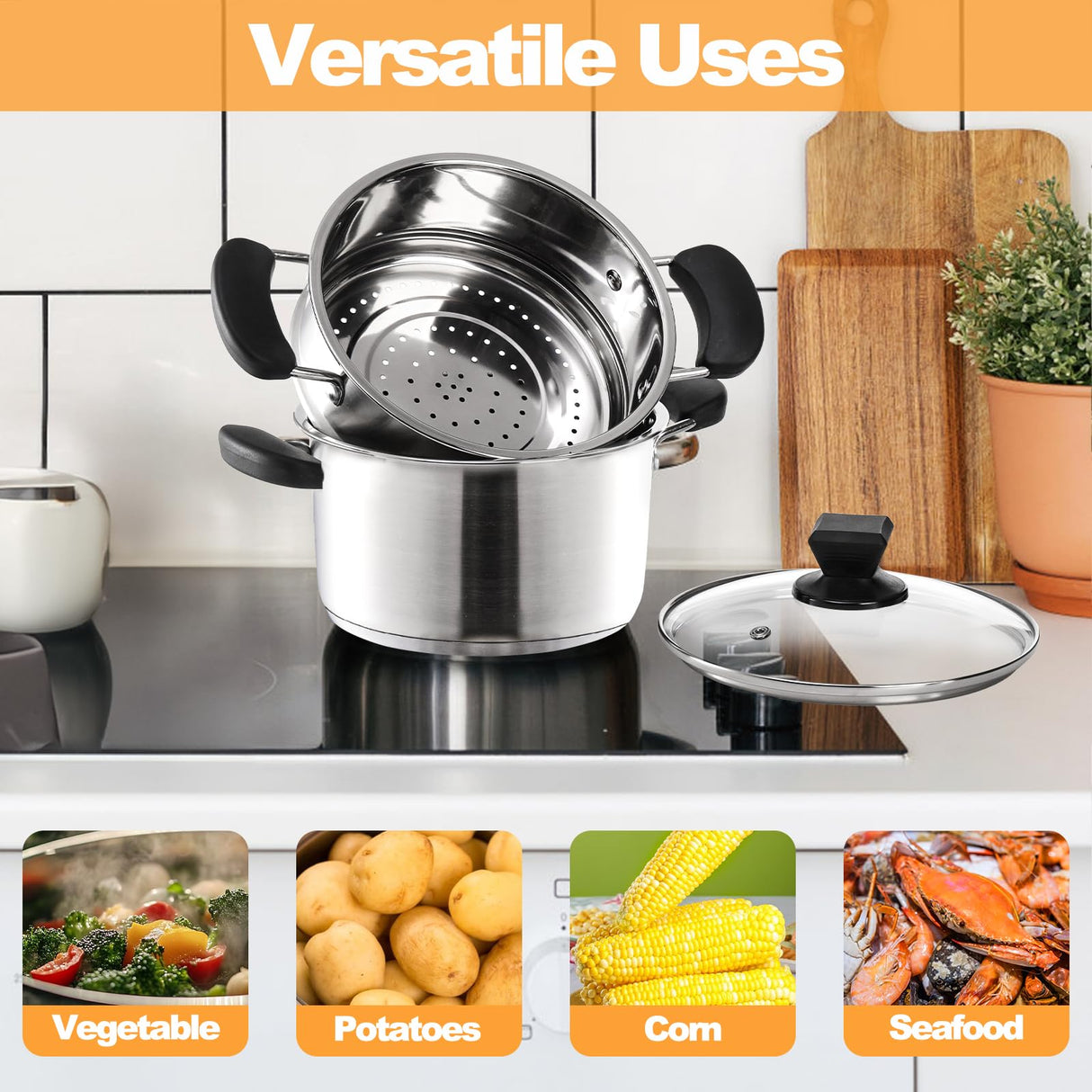 ZENFUN Stainless Steel Steamer Pot with Basket, 1.8 Quart Stock Pot with Glass Lid, Mini Steaming Pot Cookware with Handle, Metal Cooking Steamer for Vegetable, Stews, Pasta, Sauce, Food, Support for ZENFUN