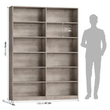 FACBOTALL Bookshelf and Bookcase, 6-Tier Double Wide Bookshelves, Freestanding Display Storage Shelves, Tall Bookcases for Home Decor Bedroom, Living Room, Home Office, Wash Gray FACBOTALL