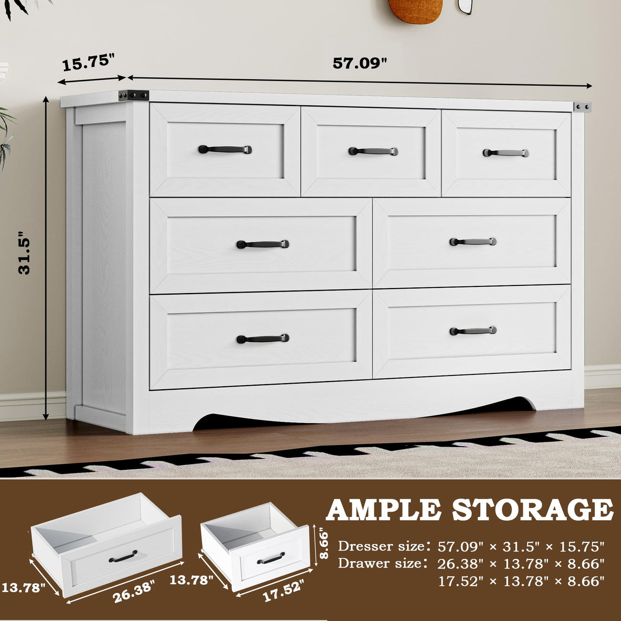 BORNOON 7-Drawer Dresser for Bedroom, Modern Wooden Chest of Drawers with Metal Handles, Anti-Tipping Design, Sturdy and Stable Storage Organizer for Living Room, Entryway, Home Office BORNOON