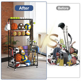 Sports Equipment Organizer Garage Basketball Ball Holder for Sports Gear and Toys Garage Ball Storage Rack Cart with Wheels and Hooks for Volleyball Football Basketball, Indoor/Outdoor, Black smusei