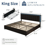 IMMERSTABLE King Bed Frame with 4 Drawers, Bed Frame King Size with LED Lights, Upholstered Bed Frame King Size and Headboard, No Box Spring Needed, Noise-Free, Easy Assembly, Black IMMERSTABLE