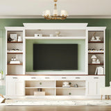 Farmhouse Wall Unit Entertainment Center with Adjustable Shelves and Wine Rack TV Wall Units for Living Room with Storage Bookshelf and Cabinet Large Media Console Entertainment Center - White MaiDeHaoo