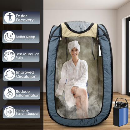 Portable Steam Sauna, Steam Saunas for Home, Personal Sauna for Home, Pop up Sauna Box Tent with 3 L Steamer, 9 Levels, UV Atomization,90 MinTimer, Remote Control, Folding Chair-Blue