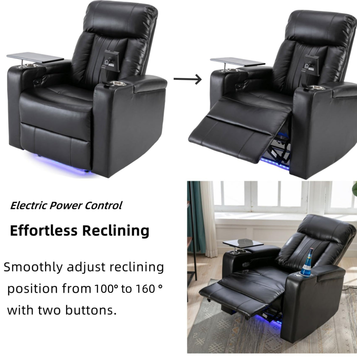 Merax Electric Power Lift Recliner Chair with USB Charging Port & Cell Phone Stand & Arm Storage & 2 Cup Holders & 360°Swivel Tray Table, Elderly Lazy Boy Leather Sofa Seating for Home Theater, Black Merax