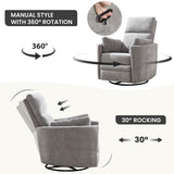 Recliner Swivel Rocking Glider Chair, Upholstered Nursery Adult Recliner Rocking Chair with 2 Pillows for Living Room Bedroom(LIGHTGREY, Manual Operation) choairy