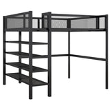 Bellemave Full Size Loft Bed with 4-Tier Shelves and Storage, Metal Loft Bed with Bookshelf, Full Size Loft Bed with Storage Stairs(with Bookshelf, Black) Bellemave