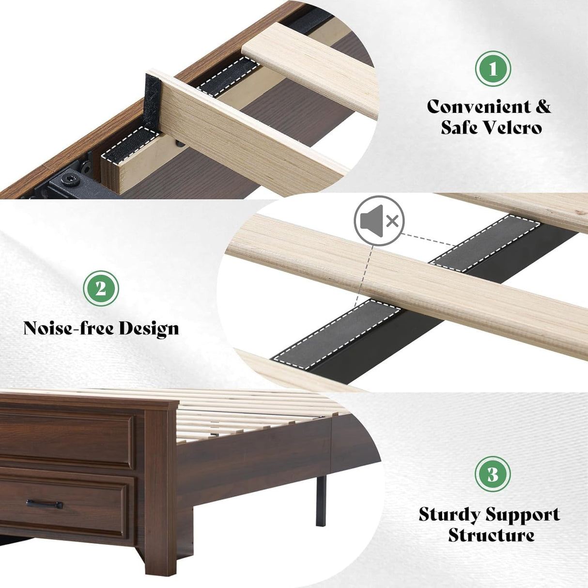 AMERLIFE Farmhouse Full Size Bed Frame with 52.2" Tall Headboard & Footboard, Wood Platform Bed Frame with 2 Large Storage Drawers, Noiseless, No Box Spring Needed, Rustic Brown AMERLIFE