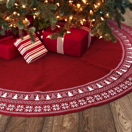 BIANHUA Christmas Tree Skirt, Christmas Decorations,Knitting Wool Retro Small Snowflake Xmas Tree Skirt Decorations,Can be Used as a Shawl.(48 Inch,Red)… BIANHUA